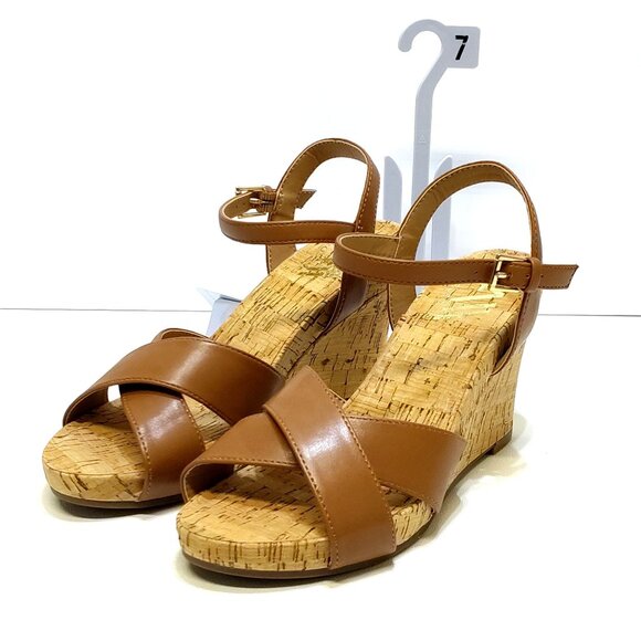Aerosoles Strappy Cork High Espadrille Wedge Sandal Adjustable Block Heel Sz 7M - Picture 1 of 9